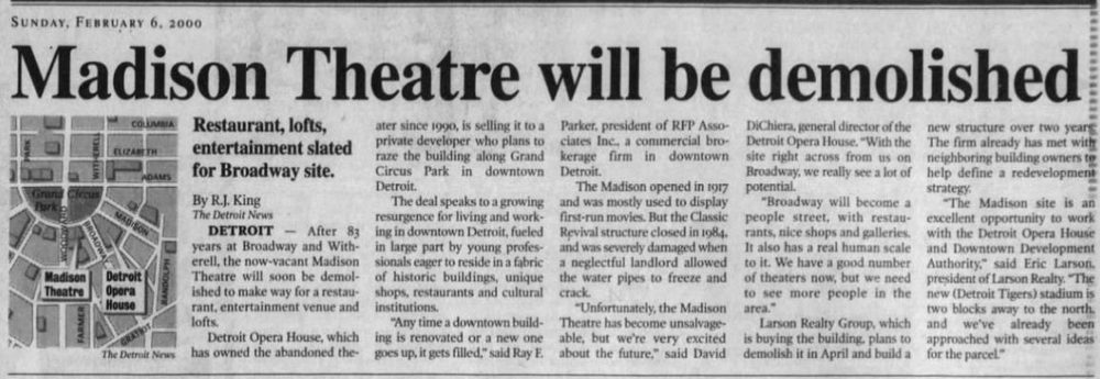Madison Theatre - Feb 2000 Article On Demo
